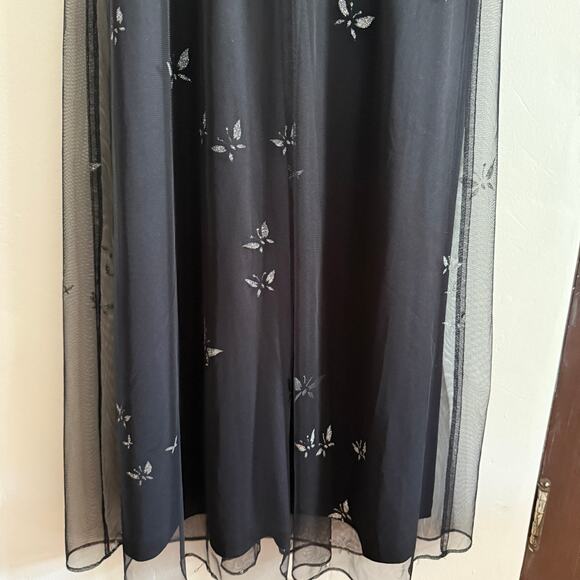 VIRGO 2 90s Vintage Y2K Vintage Black Mesh gown with Sparkly Butterflies Size 8 - Picture 5 of 6